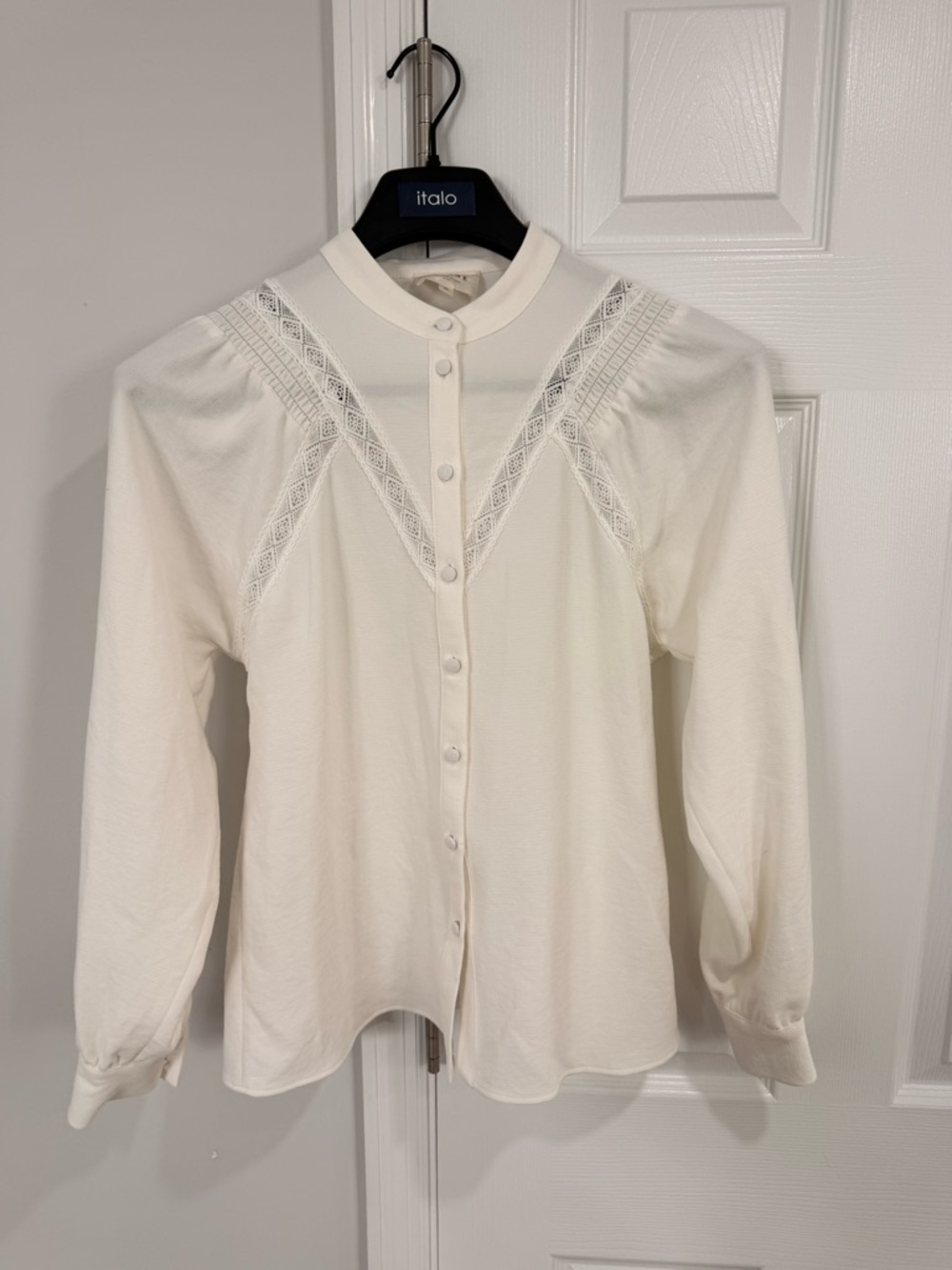 Sézane Cream Lace-Trim Button Down Blouse